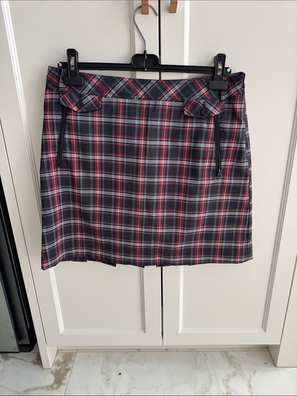 Black & Red Plaid  Golf Skirt with Zip pockets Detail